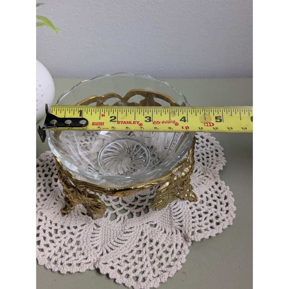 Vintage Crystal Bowl with‎ Brass Grape Stand, Made in India, Hollywood Regency - Picture 7 of 9